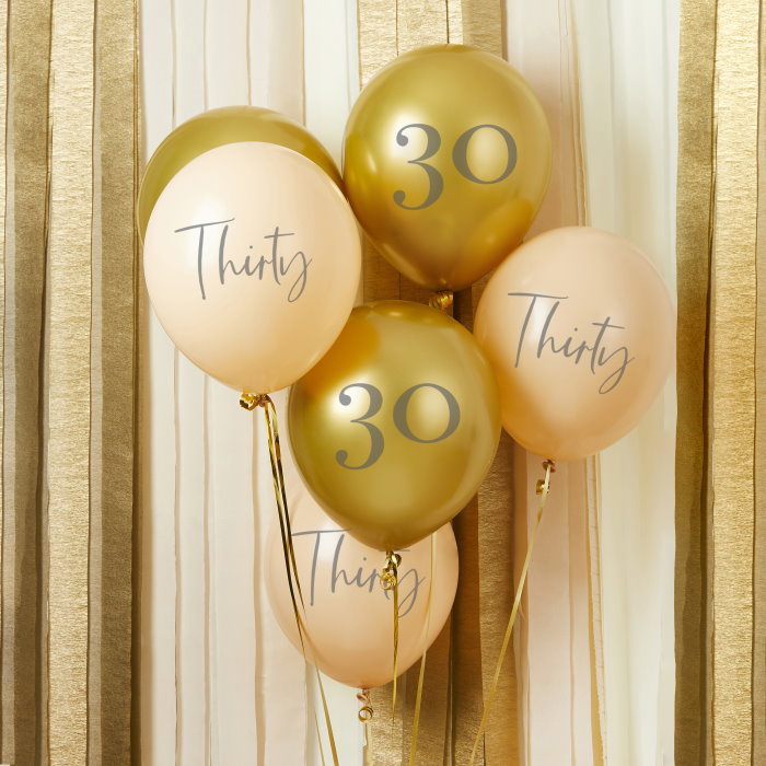 Gold and Nude Blush 30th Birthday Latex Balloons Pack of 6 image 2